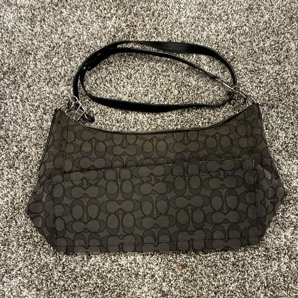 Coach Signature Black and Tan Fabric Hobo Bag - Picture 2 of 4